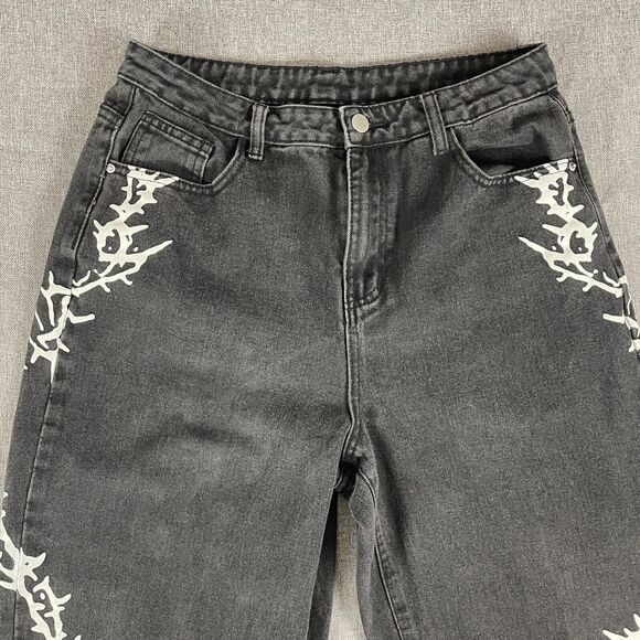 EZwear Jeans L Loose Relaxed High Waist Lightning Y2K Style Skater Goth Punk - Picture 2 of 12